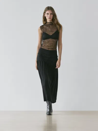 Massimo Dutti Sheer High Neck Top In Black