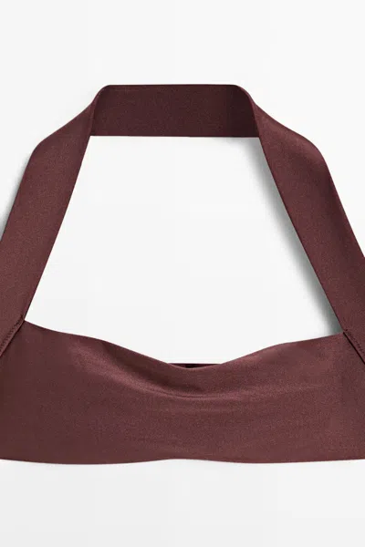 Massimo Dutti Shimmery Halter Bikini Top In Brown