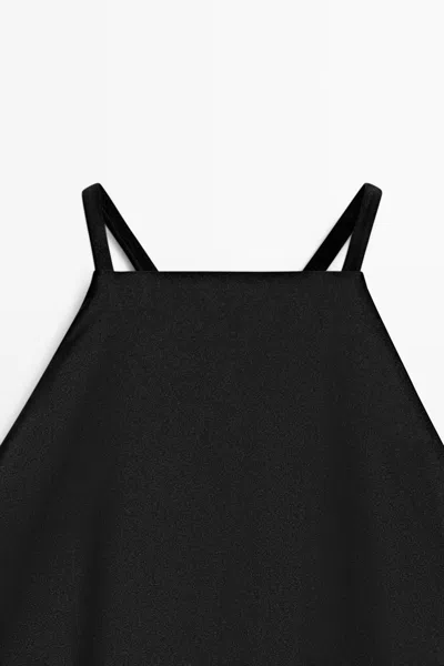 Massimo Dutti Shimmery Halter Swimsuit In Black