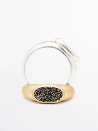 Massimo Dutti Shimmery Ring Set In Gold