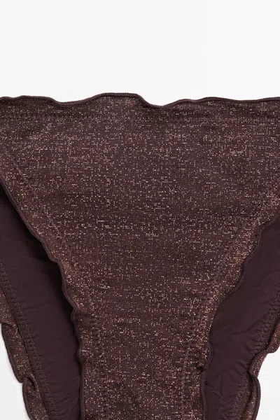 Massimo Dutti Shimmery Ruffled Bikini Bottoms In Brown