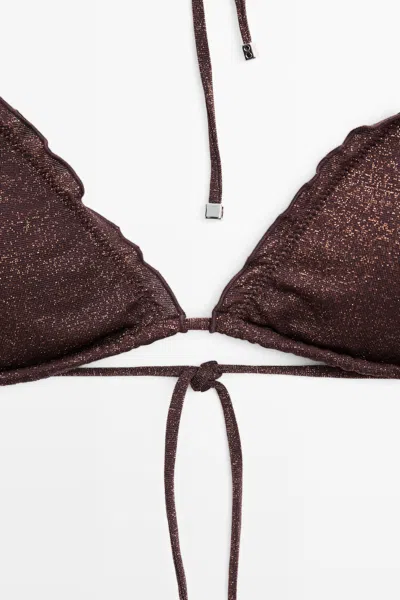 Massimo Dutti Shimmery Ruffled Bikini Top In Brown
