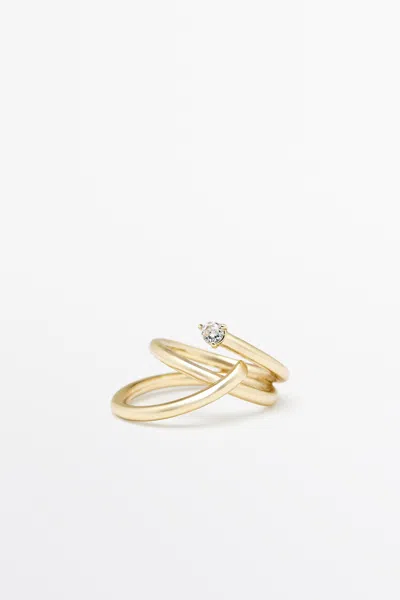 Massimo Dutti Shimmery Wide Volume Ring In Golden