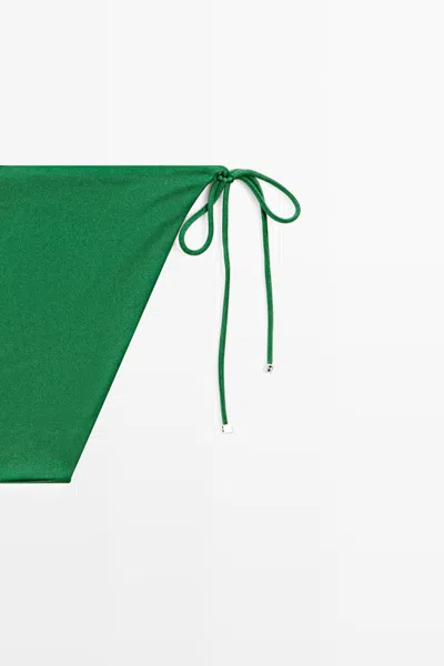 Massimo Dutti Shiny Bikini Bottoms With Bow In Green