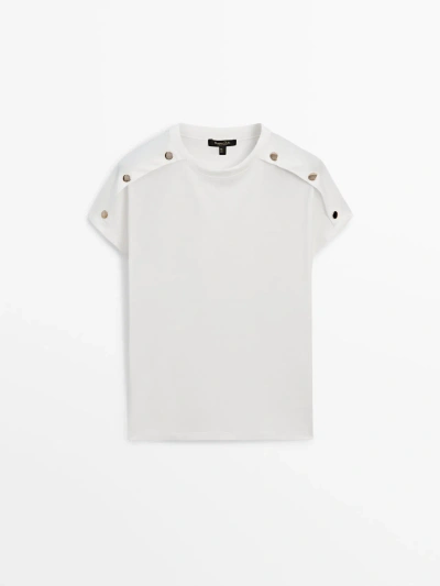 Massimo Dutti Drop-shoulder Top With Button Detail In Cream