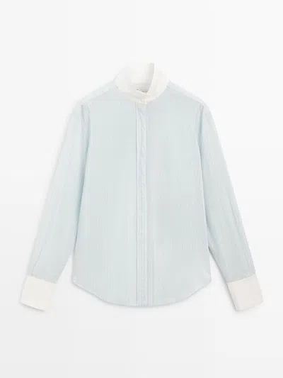 Massimo Dutti Shirt With Contrast Stripe Detail In Blue