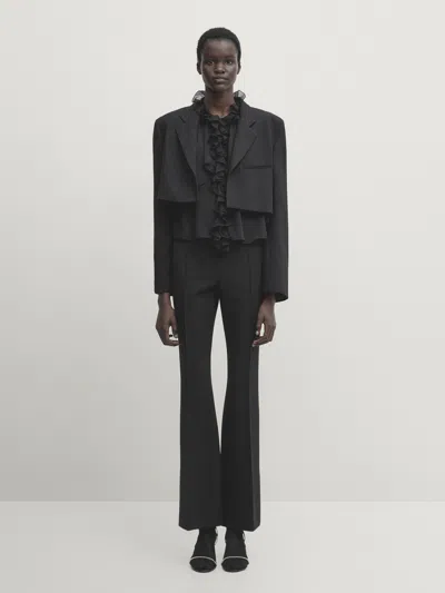 Massimo Dutti Hemd Mit Volants -studio In Black