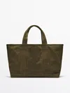 Massimo Dutti Dyed Canvas Shopper Bag In Khaki