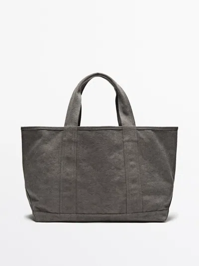 Massimo Dutti Dyed Canvas Shopper Bag In Grey