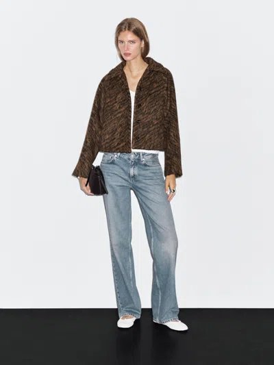 Massimo Dutti Short Animal Print Coat In Brown