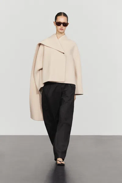 Massimo Dutti Short Coat With Scarf Detail In Neutral