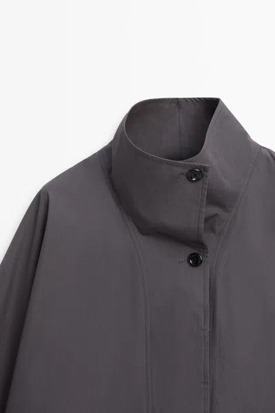 Massimo Dutti Short Cotton Cape Jacket In Black