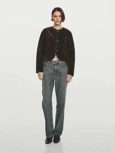 Massimo Dutti Short Denim Jacket With Flocked Finish In Black