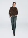 Massimo Dutti Short Denim Jacket With Pockets And Flocked Finish In Brown