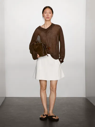 Massimo Dutti Short Denim Skirt With Seam Details In Brown