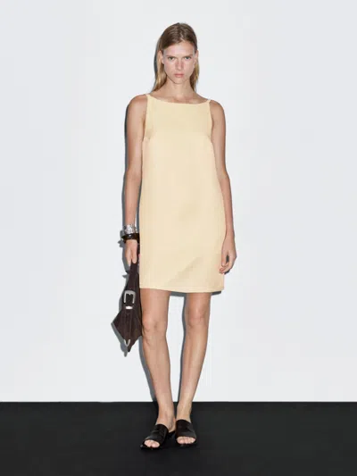 Massimo Dutti Short Dress With Back Detail In Yellow