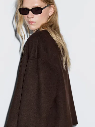 Massimo Dutti Short Jacket With High Neck In Brown