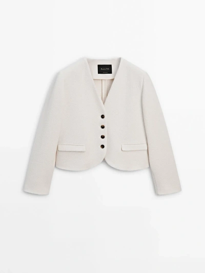 Massimo Dutti Short Jacket With Padded Shoulders In Cream