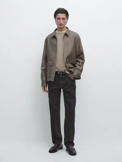 Massimo Dutti Short Jacket With Pocket Details In Green