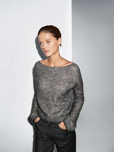 Massimo Dutti Short Knit Alpaca And Wool Sweater In Gray
