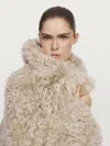 Massimo Dutti Short Leather Coat With Fur In Neutral