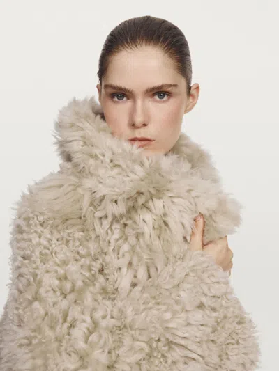 Massimo Dutti Short Leather Coat With Fur In Neutral