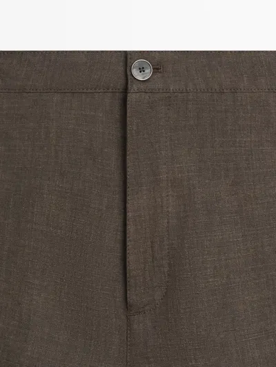 Massimo Dutti Short Linen Bermuda Shorts In Brown