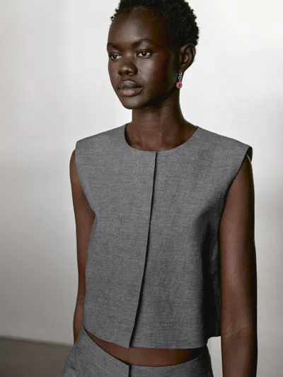 Massimo Dutti Short Linen Blend Waistcoat In Multi