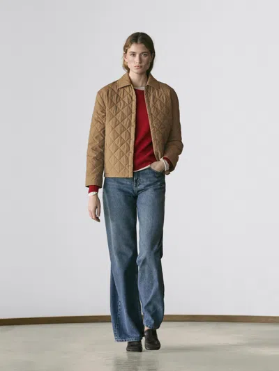 Massimo Dutti Short Quilted Jacket With Shirt Collar In Brown