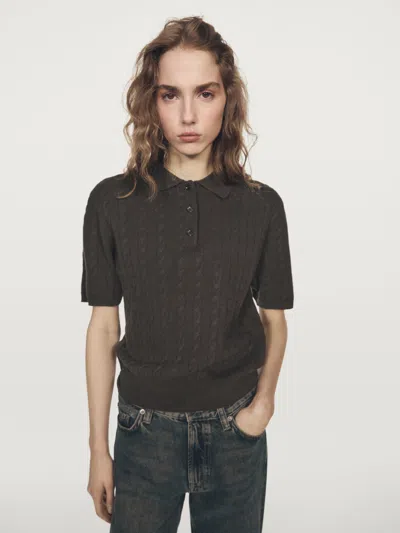 Massimo Dutti Short Sleeve Cable In Burgundy