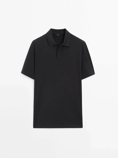 Massimo Dutti Short Sleeve Comfort Polo Shirt In Black
