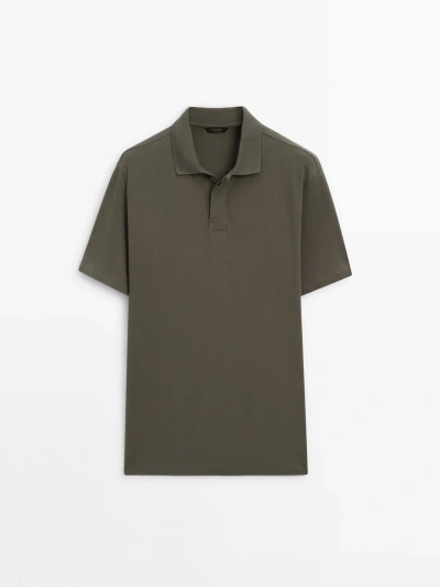 Massimo Dutti Short Sleeve Comfort Polo Shirt In Dark Green