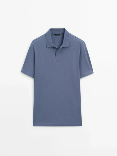 Massimo Dutti Short Sleeve Comfort Polo Shirt In Petroleum