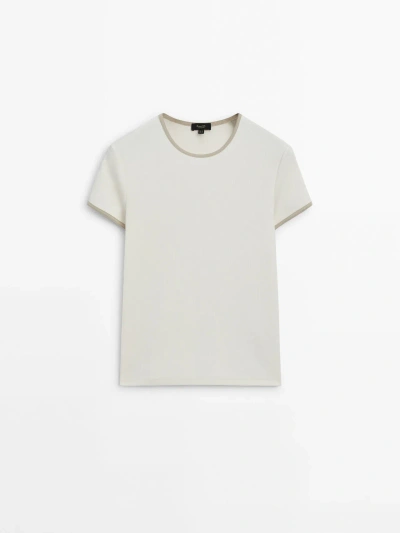 Massimo Dutti Short Sleeve Contrast T-shirt In Cream