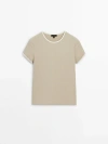 Massimo Dutti Short Sleeve Contrast T-shirt In Stone