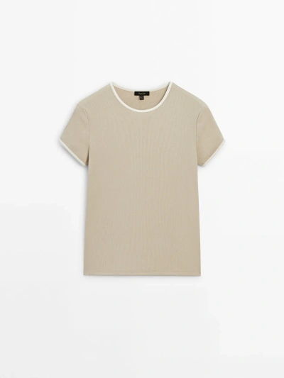 Massimo Dutti Short Sleeve Contrast T-shirt In Stone