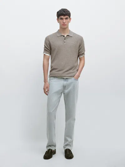 Massimo Dutti Short Sleeve Cotton And Linen Blend Knit Polo Shirt In Gray