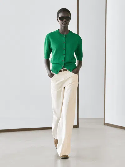 Massimo Dutti Short Sleeve Cotton Blend Knit Cardigan In Green