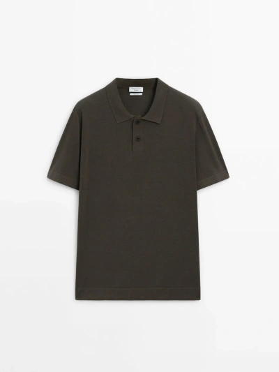 Massimo Dutti Short Sleeve Cotton Blend Polo Sweater In Dark Grey