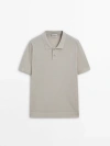 Massimo Dutti Short Sleeve Cotton Blend Polo Sweater In Ice