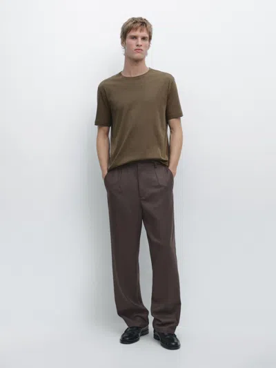 Massimo Dutti Short Sleeve Cotton Blend T In Brown