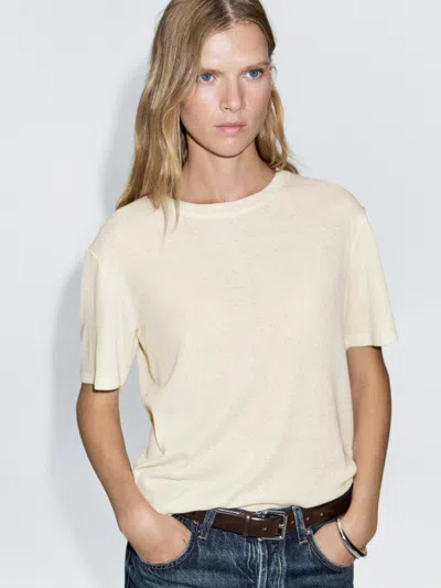 Massimo Dutti Short Sleeve Cotton Blend T In Neutral