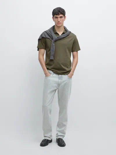 Massimo Dutti Short Sleeve Cotton Knit Polo Shirt In Brown