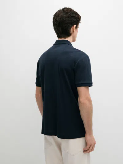 Massimo Dutti Short Sleeve Cotton Polo Shirt In Blue