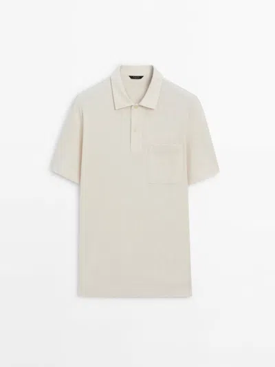Massimo Dutti Short Sleeve Cotton Polo Shirt In Sand