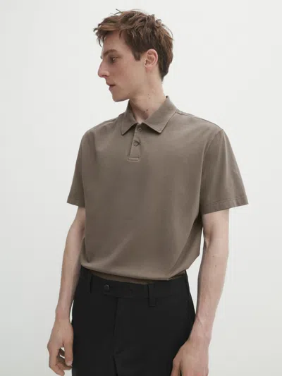Massimo Dutti Kurzarm-poloshirt Baumwolle In Taupe