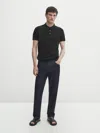Massimo Dutti Short Sleeve Cotton Polo Sweater In Schwarz