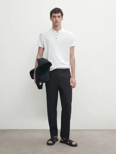 Massimo Dutti Short Sleeve Cotton Polo Sweater In Weiss