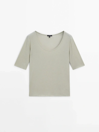 Massimo Dutti Short Sleeve Cotton T-shirt In Emerald