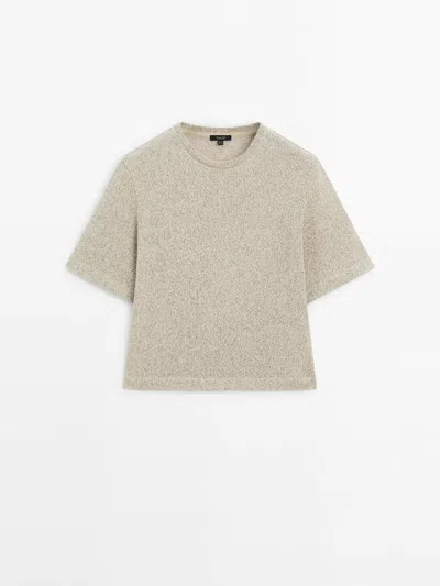 Massimo Dutti Short Sleeve Cotton T-shirt In Greenish